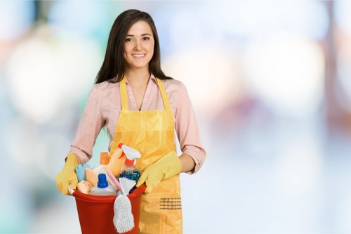 Cleaner maintaining a kitchen during a routine visit in Westkensington